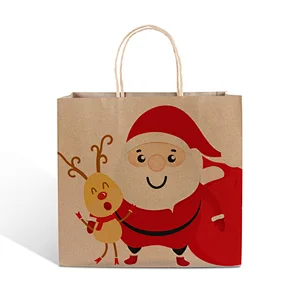 wholesale promotion small brown kraft paper handle shopping gift packing bag for christmas