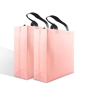 wholesale promotional small laminated pink pp non-woven fabric grocery packaging bags for shopping