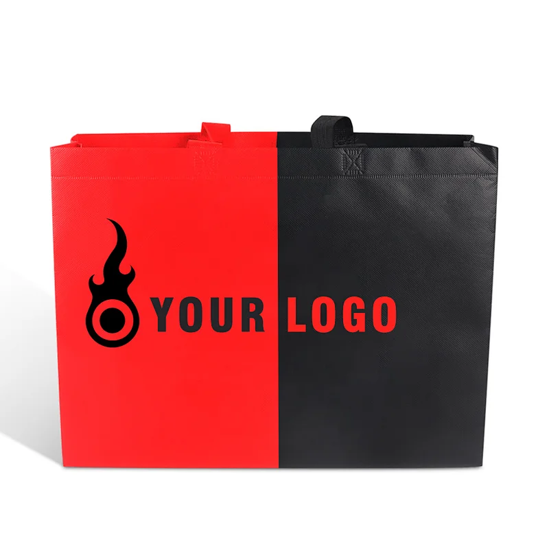 black and red x large reusable  non woven fabric shopping tote gift packing bag with custom