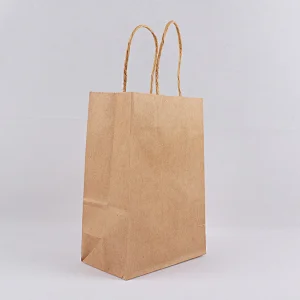 custom print logo kraft paper luxury grocery packaging bag with drawstring handle