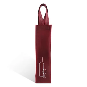 high quality reusable sewing red  pp non woven fabric tote shopping package wine bottle bag with handle