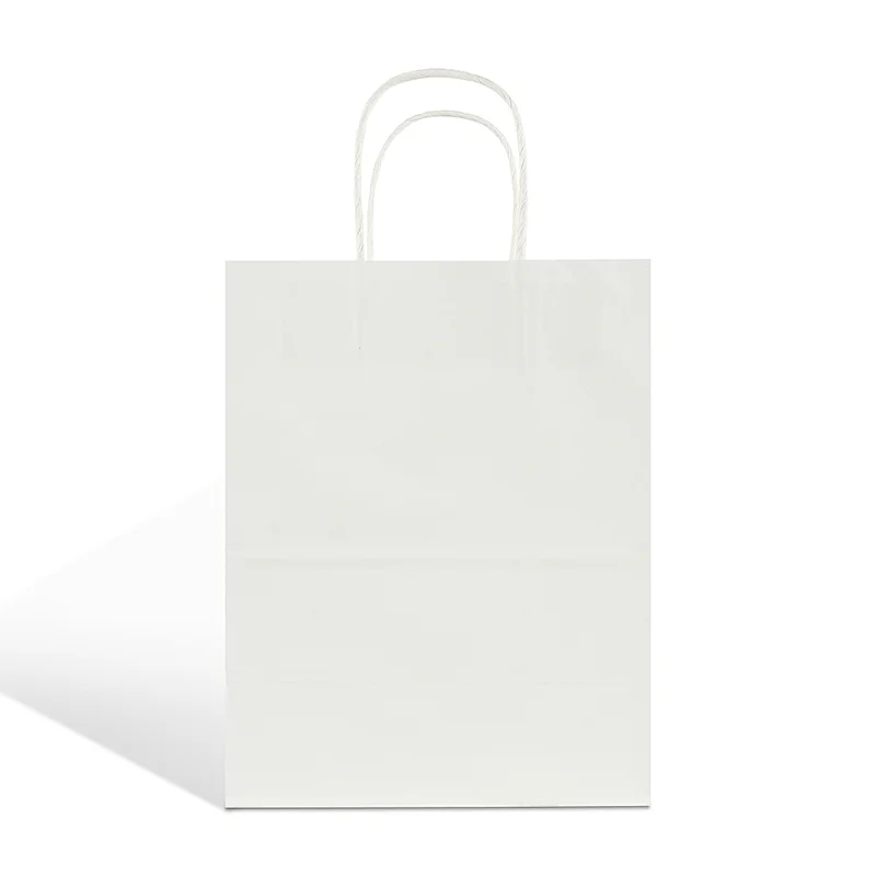 1MOQ guangzhou supply recyclable white brown brand flat handle kraft paper shopping grocery bag for packaging