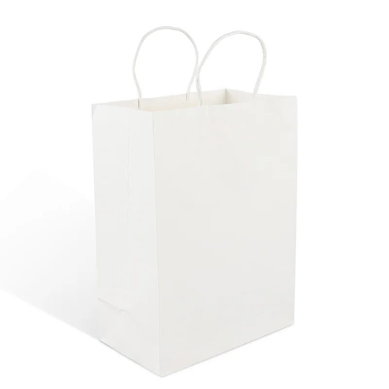 biodegradable reusable white craft kraft paper shopping packaging rope handle bag with logo