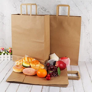 eco friendly brown brand kraft paper shopping bag packaging recyclable eco pouch for supermarket