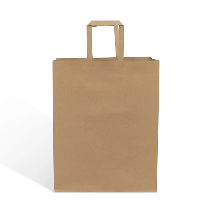 100% recyclable brown brand kraft paper shopping packaging bag with flat handle