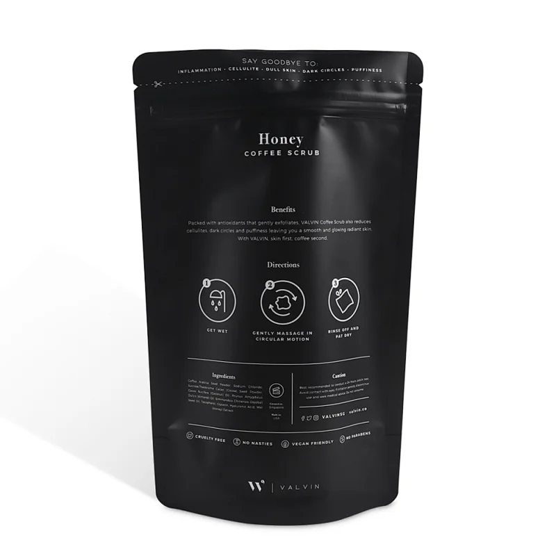 High quality laminated aluminium foil black zipper lock resealable 250g coffee stand up pouch packaging bag