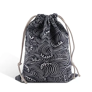personalized customized  printing pattern reusable canvas fabric drawstring packing bag for clothing