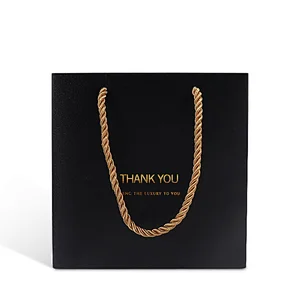 custom print logo black craft cardboard luxury drawstring gift jewelry shopping paper packaging bag with handle