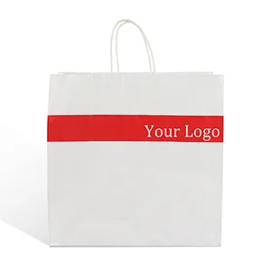 Guangzhou factory supply eco white craft kraft paper carry packaging handle bag with logo