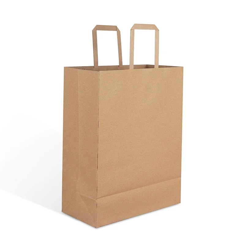 factory wholesale brown brand kraft paper shopping packaging bag with flat handle