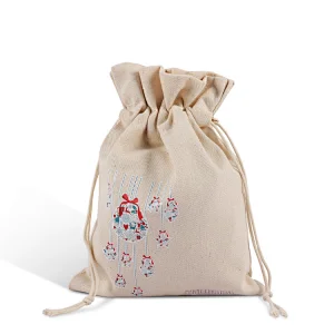 Custom print fashion logo  white small drawstring canvas packaging BAG for gift