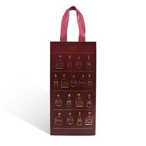 reusable luxury fashion laminated red gold pp nonwoven fabric tote shopping package gift bag for wine shop