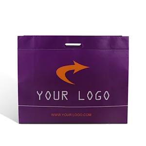 high quality laminated purple pp non woven die cut handle shopping packing bag for garment