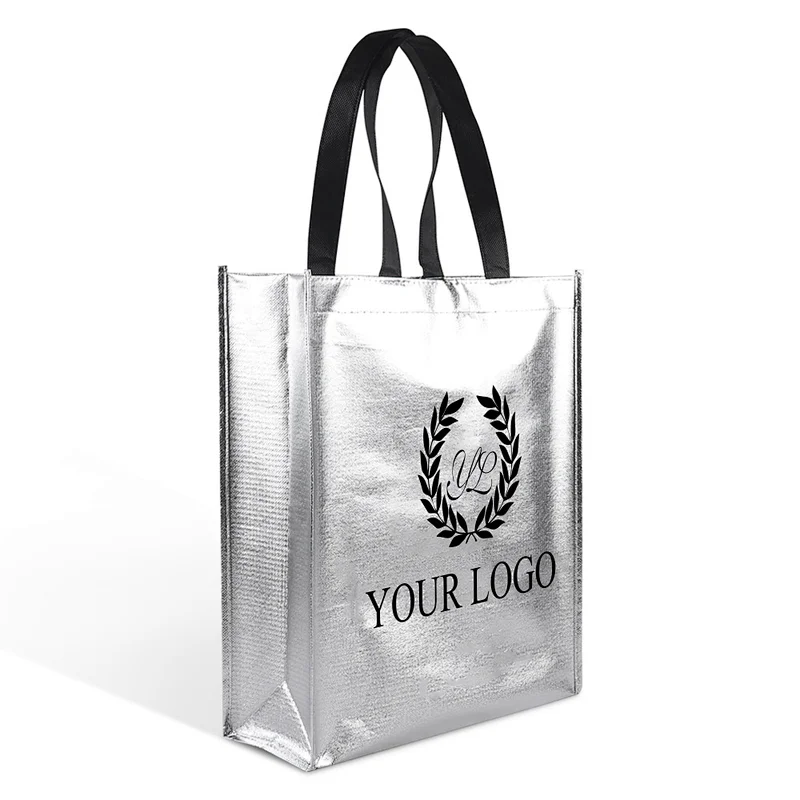 reusable sewing silver tnt non woven fabric tote carrier shopping packaging christmas gift bag  with logo