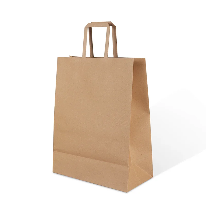 factory wholesale brown brand kraft paper shopping packaging bag with flat handle