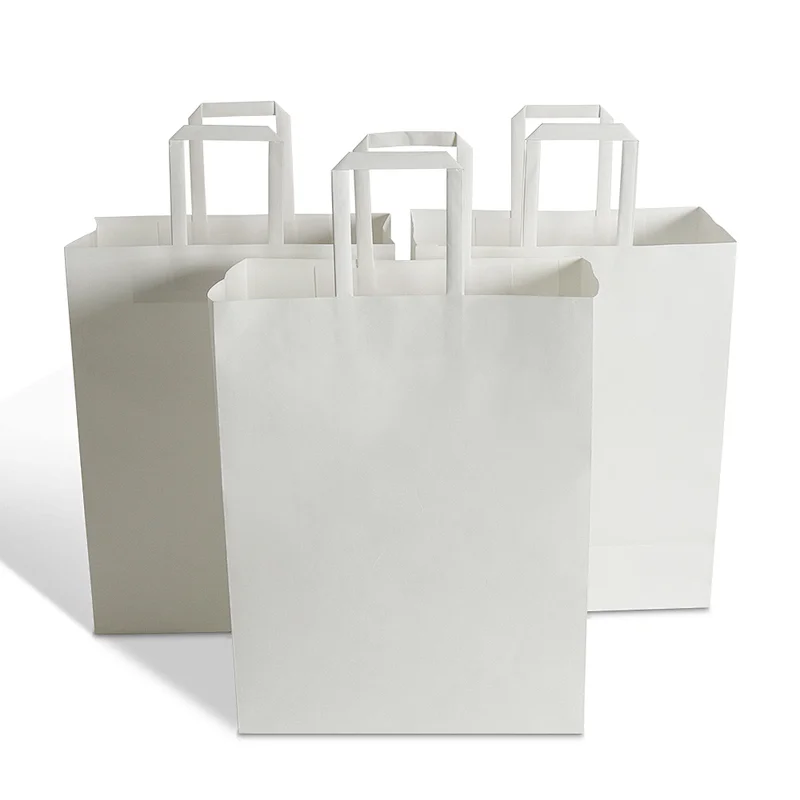 high quality recyclable white brand flat rope handle shopping kraft paper bag for supermarket