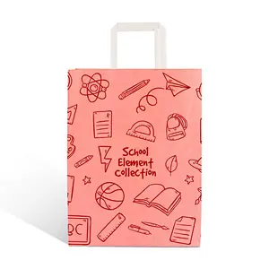 custom full pattern luxury printed pink kraft paper packaging fashion shopping gift bag for Fashion store