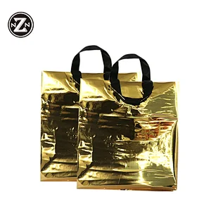 custom printed 100 biodegradable polythene gold carry gift patch handle plastic pe packaging shopping bags for clothing