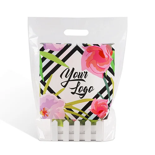 boutique retail custom logo die cut patch pouch plastic packaging shopping bag for garment
