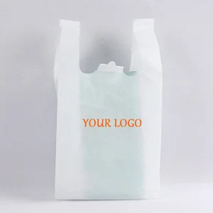 custom logo biodegradable hdpe ldpe t-shirt  handle shopping poly  plastic packaging bag for supermarket grocery