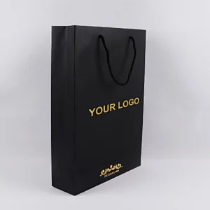custom logo design high grade drawstring luxury fashion gift black paper shopping bag