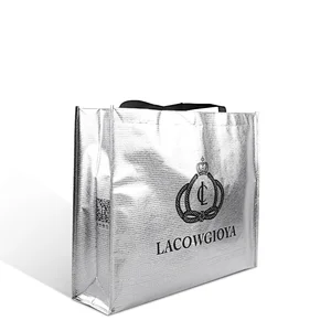 High quality lamination silver bolsa pp non woven fabric tote carrier shopping bag for christmas