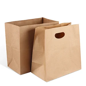 wholesale promotional brown flat bottom kraft paper food grade cake packaging bag with handle
