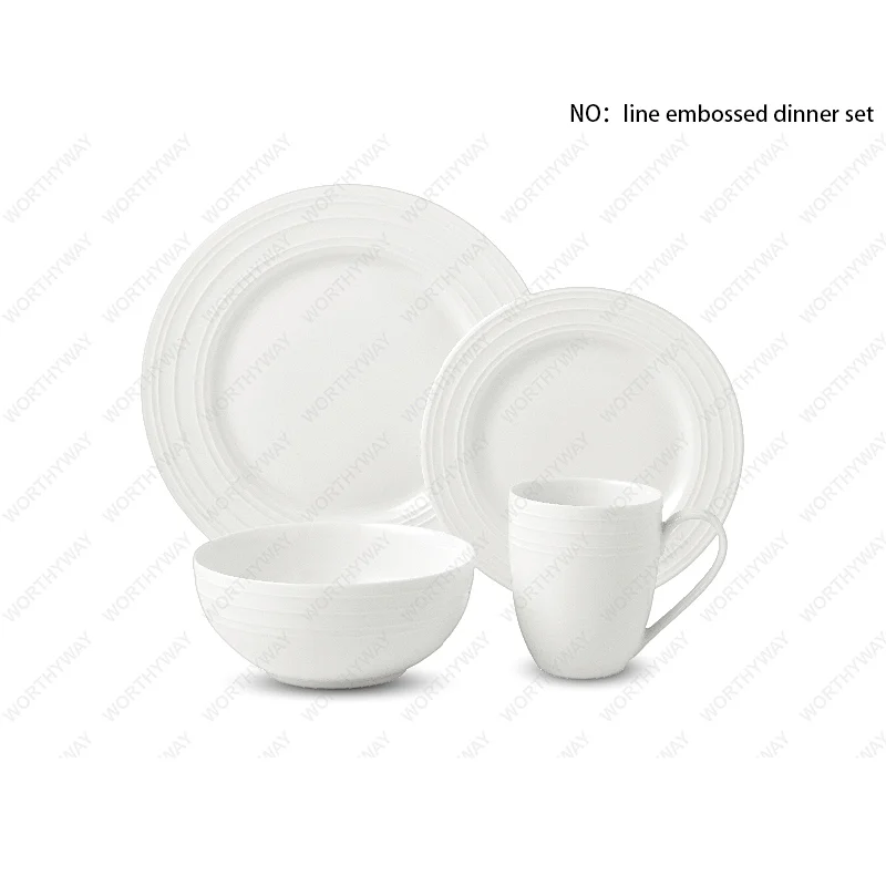 Fine porcelain Line embossed dinner set for 4/6 person