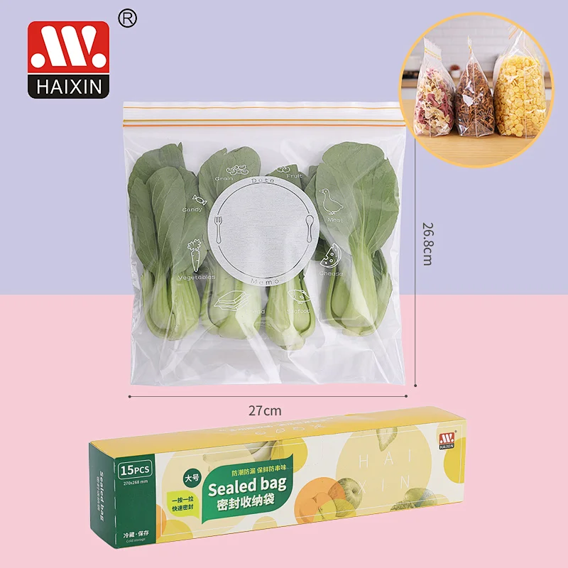 Clear Stand Up Plastic Reusable Self Sealing PE Food Sealed Bag