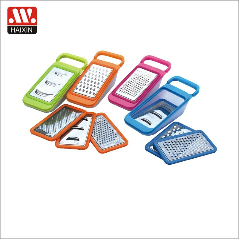 Kitchen stainless steel grater set with container base and adjustable four blades