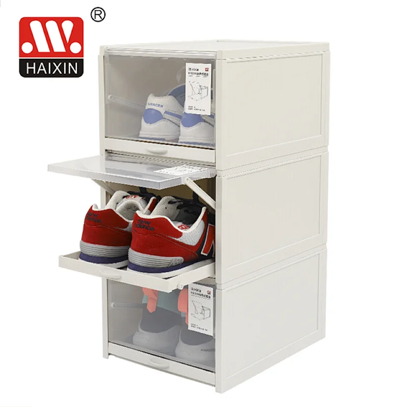 Clear Plastic Push Drawer Type Shoe Storage Box Shoes Organizer Drawer for Bedroom