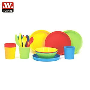 24Pcs Children Plastic Dinnerware Set (Plates, Bowls, Cups, Spoons, Forks and Knives)