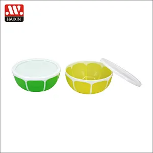 3PCS double color salad bowl Lemon bowl with lid  fruit bowls plastic salad bowl