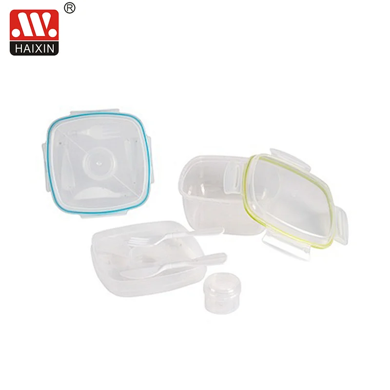 4 Compartments Food Lunch Box with Sauce Cup and Cutlery Set