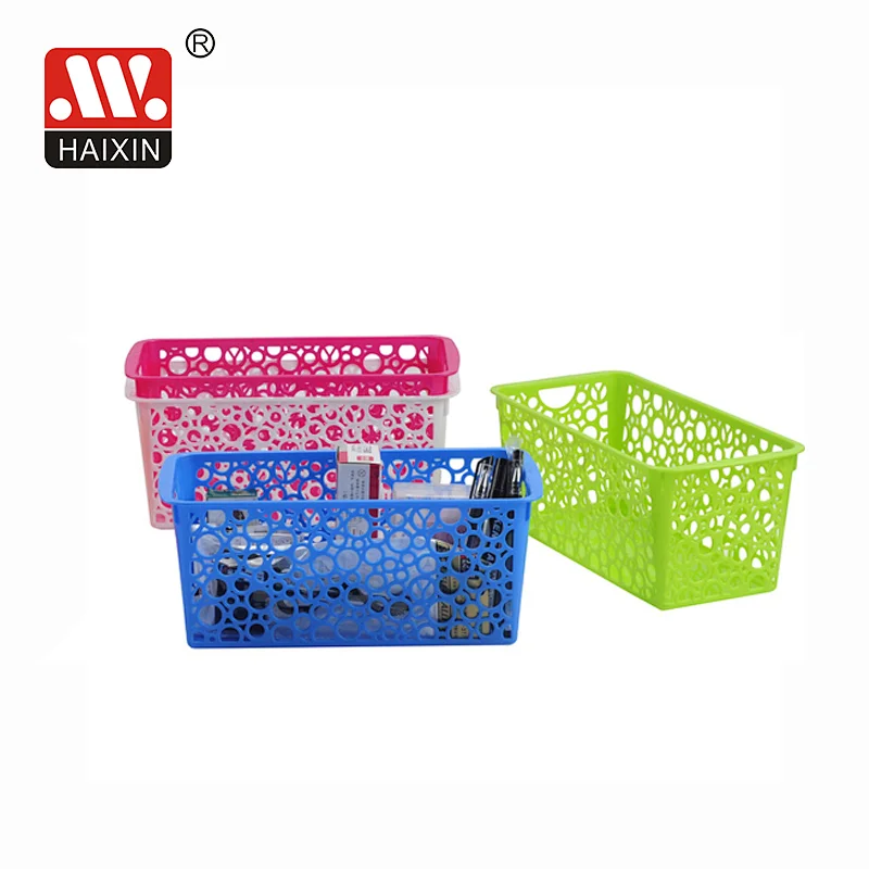 Rectangle Desktop Organizer Plastic Basket With Round Holes Utility Basket 3.4L