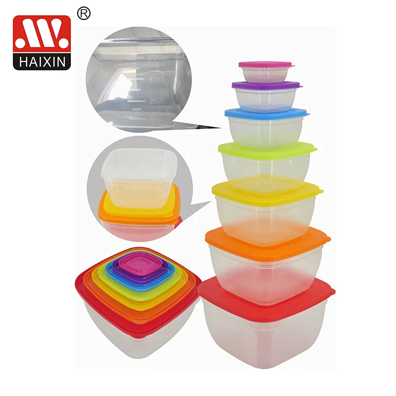 7Pcs Square Airtight Plastic Measuring Food Box with Colorful Lids Set