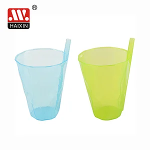 plastic glass with straw kitchenware ice design PP material