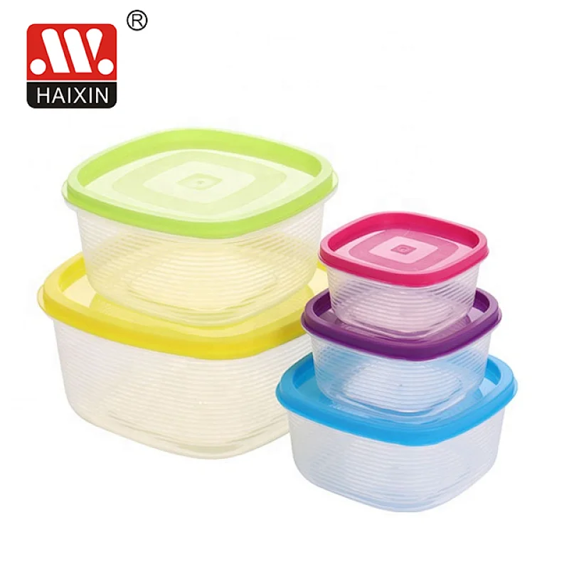 Set of 5 Square Airtight Plastic Bento Box for Food Storage