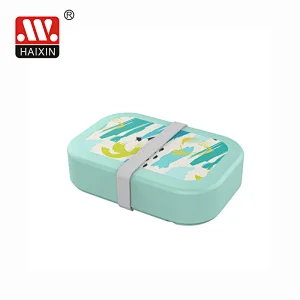 Plastic turn-around food container with printing and band for picnic 800ML