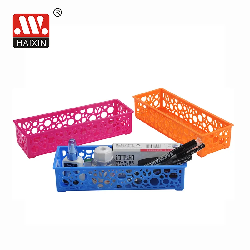 Plastic Basket With Round Holes Rectangle Desktop Organizer Multipurpose Basket 0.73L