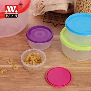 Set of 7 Round Plastic Food Containers with Colorful Lids