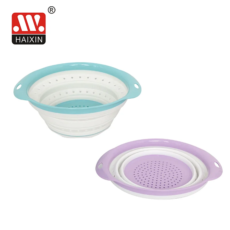 Foldable round colander with handle