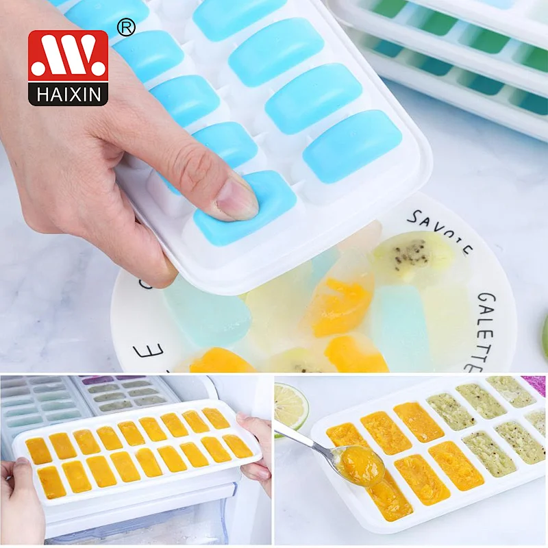 Flexible Silicone Ice Cube Tray Easy Release Ice Trays With Lid Make 18 Ice Cube Mold