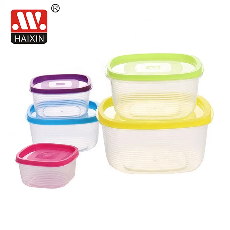 Set of 5 Square Airtight Plastic Bento Box for Food Storage