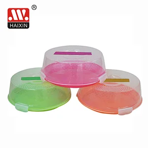 Plastic kitchenware round cake box with handle and clicks