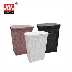 Plastic High Quality PP Rattan Laundry Basket Dirty Clothes Organizer 50L