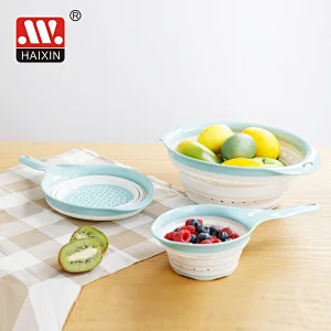 Foldable round colander with handle