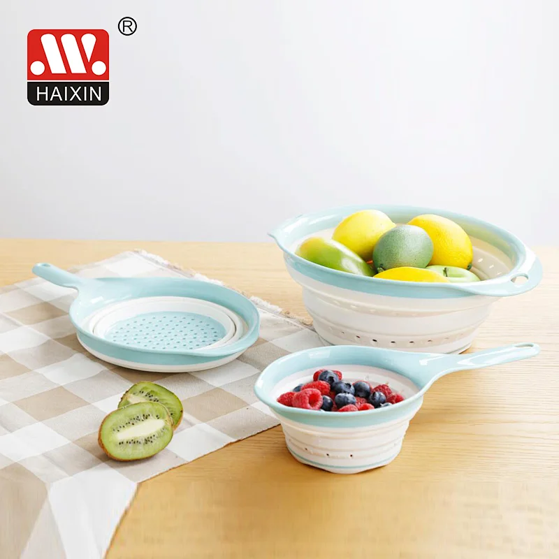 Foldable round colander with handle
