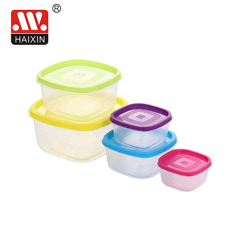Set of 5 Square Airtight Plastic Bento Box for Food Storage