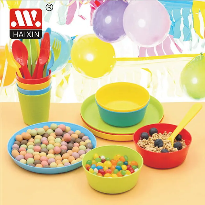 24Pcs Plastic Kids Dinnerware Set (Plates, Bowls, Cups, Spoons, Flatware and Dishes)
